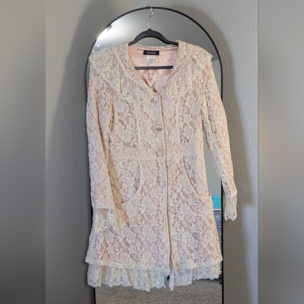 Elegant Blush Lace Long Jacket
